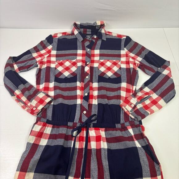 Aerie Red White & Blue Plaid Shirt with Draw String Waist Size Medium SS0877 - Picture 4 of 9